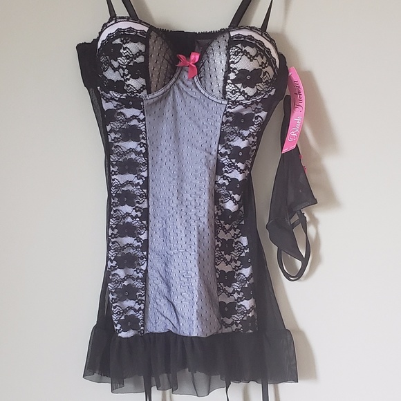 Other - black and pink lingerie corset top thong set M